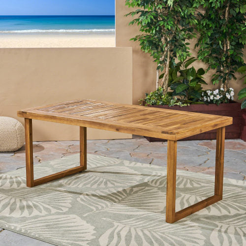 Outdoor 69" Acacia Wood Dining Table, Sandblast Natural Finish