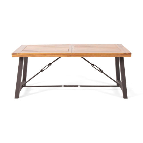 Outdoor Acacia Wood Metal Base Dining Table, Teak