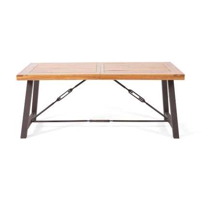 Outdoor Acacia Wood Metal Base Dining Table, Teak