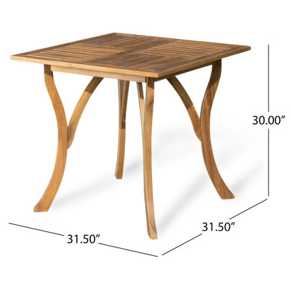 Outdoor Acacia Wood Square Dining Table - 31.50"L x 31.50"W x 30.00"H - Natural brown