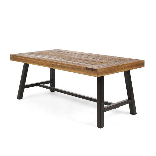 Modern Industrial Brown Acacia Wood Slat Coffee Table with Metal Frame