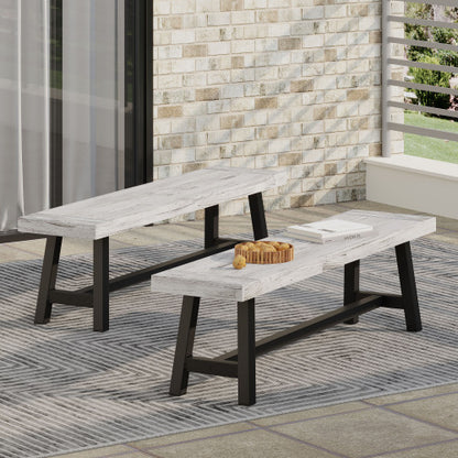 Outdoor Carlisle Benches, Sandblasted Light Gray + Black(Set of 2)