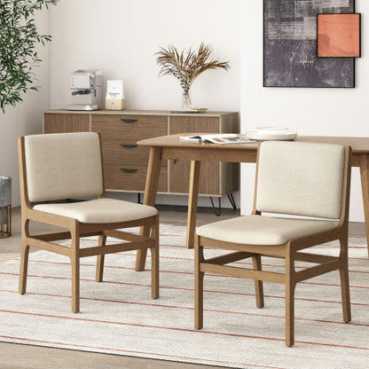 Set of 2 Contemporary Rubberwood Upholstered Dining Chairs, Wheat Neutral Minimalist Side Chairs