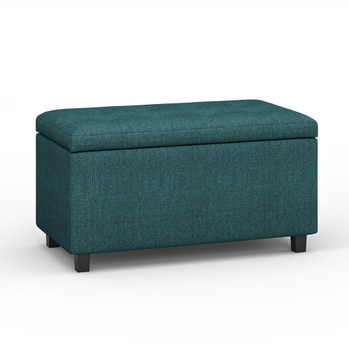 34 Inch Storage Ottoman Bench Teal Fabric Tufted Footrest